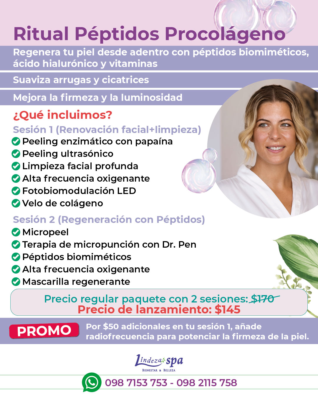 Ritual Péptidos Procolágeno, péptidos biomiméticos, spa en Guayaquil, limpieza facial, Lindeza Spa, colágeno