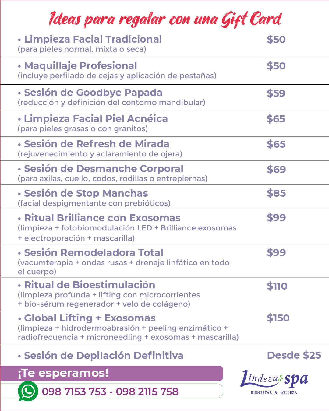 gift card, ideas de regalo, spa en Guayaquil, estética en Guayaquil, Lindeza Spa, cuidado de la piel, limpieza facial, facial profundo, acné, peeling