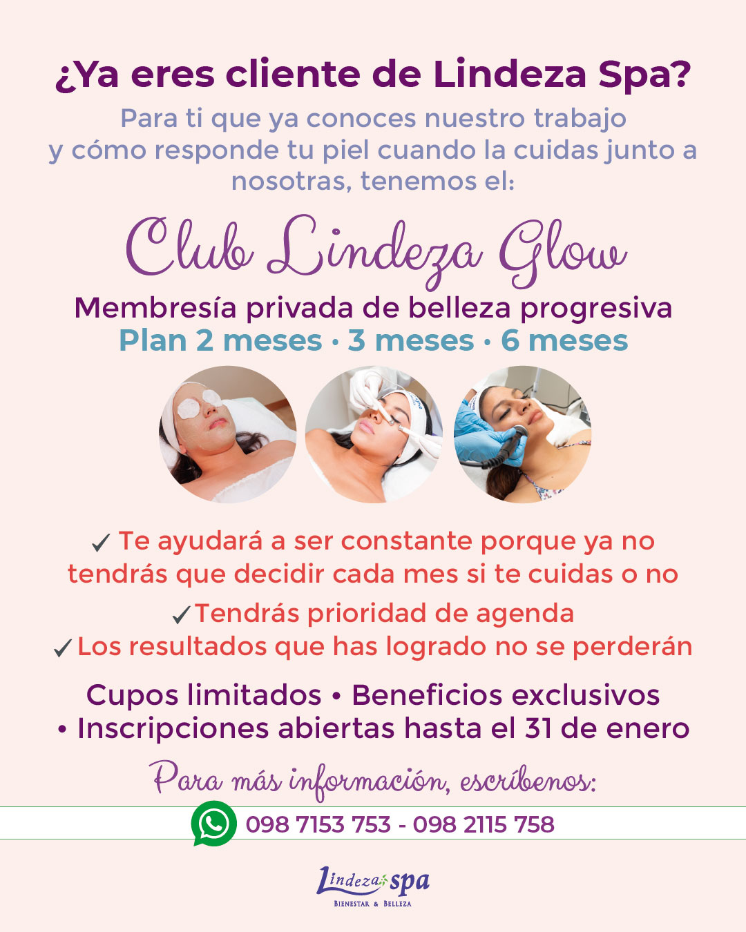 Membresía facial Lindeza Spa, limpieza facial profunda, cuidado de la piel, skincare, spa en Guayaquil