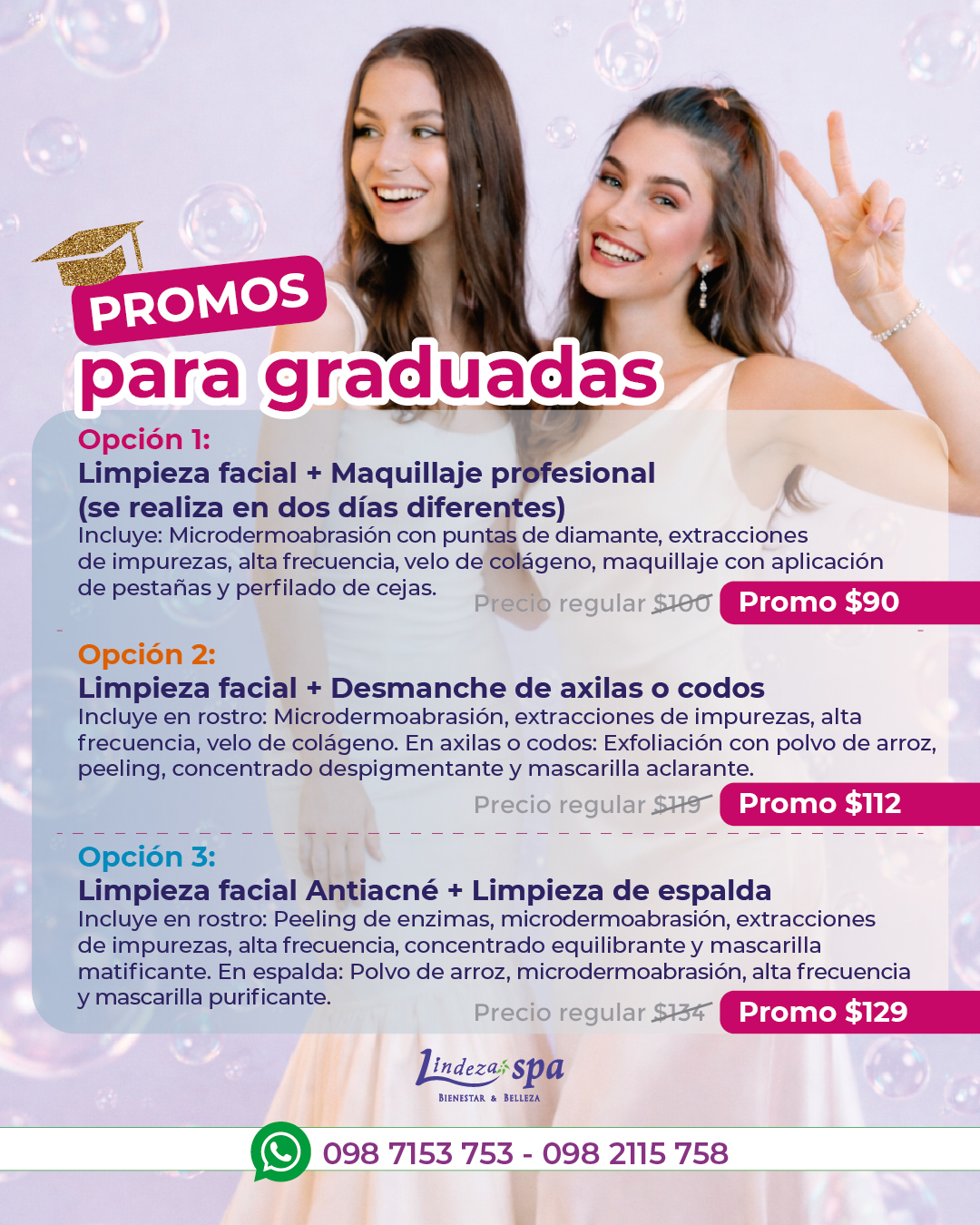 promociones para graduadas, Guayaquil, spa, limpieza facial, maquillaje profesional, desmanche de axilas, desmanche de codos, limpieza de espalda