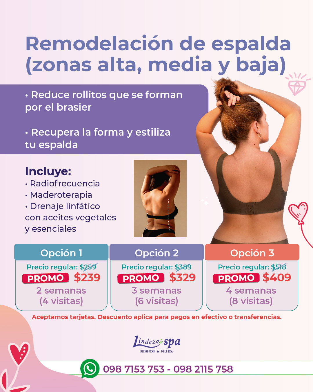 remodelación de espalda, rollitos de espalda, radiofrecuencia, maderoterapia, drenaje linfático