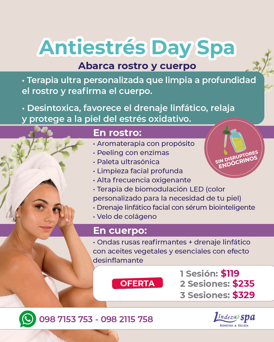 Antiestrés day spa, spa en Guayaquil, cuidado de la piel, drenaje linfático, limpieza facial