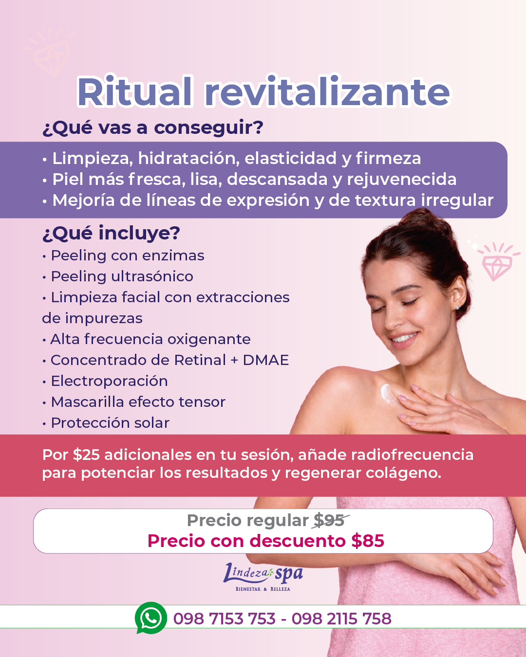 Ritual Revitalizante, spa en Guayaquil, limpieza facial, extracciones de puntos negros, peeling ultrasónico, retinal + DMAE