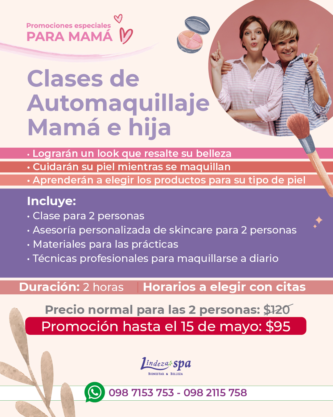 clases de automaquillaje, actividades madre e hija, día de la madre, regalo para mamá, estetica facial, spa en Guayaquil