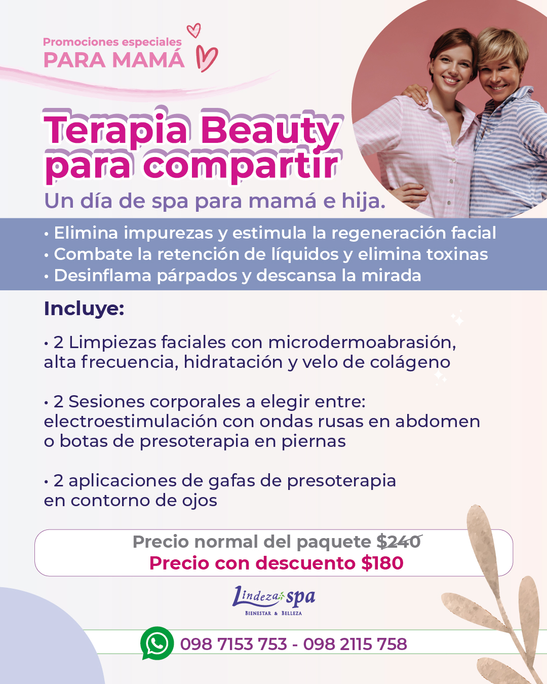 spa para dos, mamá e hija, spa Guayaquil, limpieza facial, presoterapia
