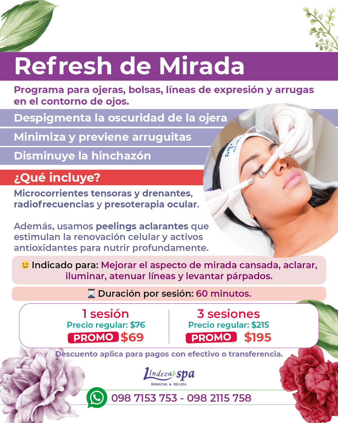 Refresh de mirada, ojeras, contorno de ojos, bolsas, skincare Guayaquil, spa en Kennedy Nueva, patas de gallo, radiofrecuencia facial