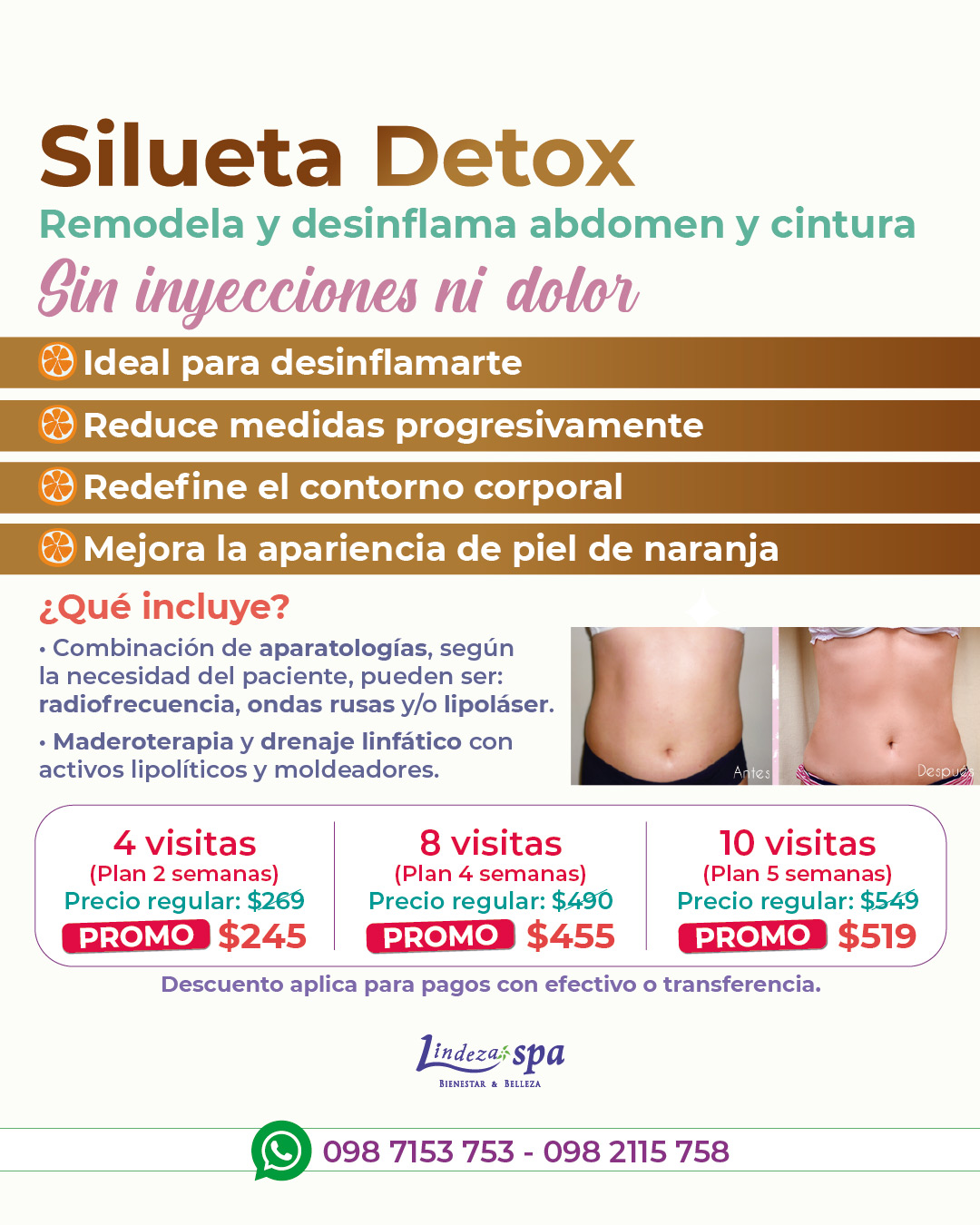 silueta detox, lipoláser, ondas rusas, maderoterapia, drenajes linfáticos manuales, spa en Guayaquil