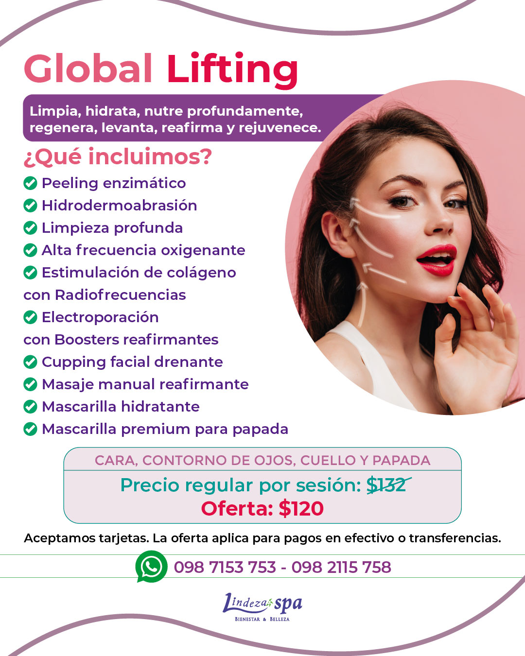 Global Lifting, lifting facial, sin inyecciones sin cirugía, papada, descolgamiento facial, reafirma tu rostro, spa en Guayaquil, Nueva Kennedy