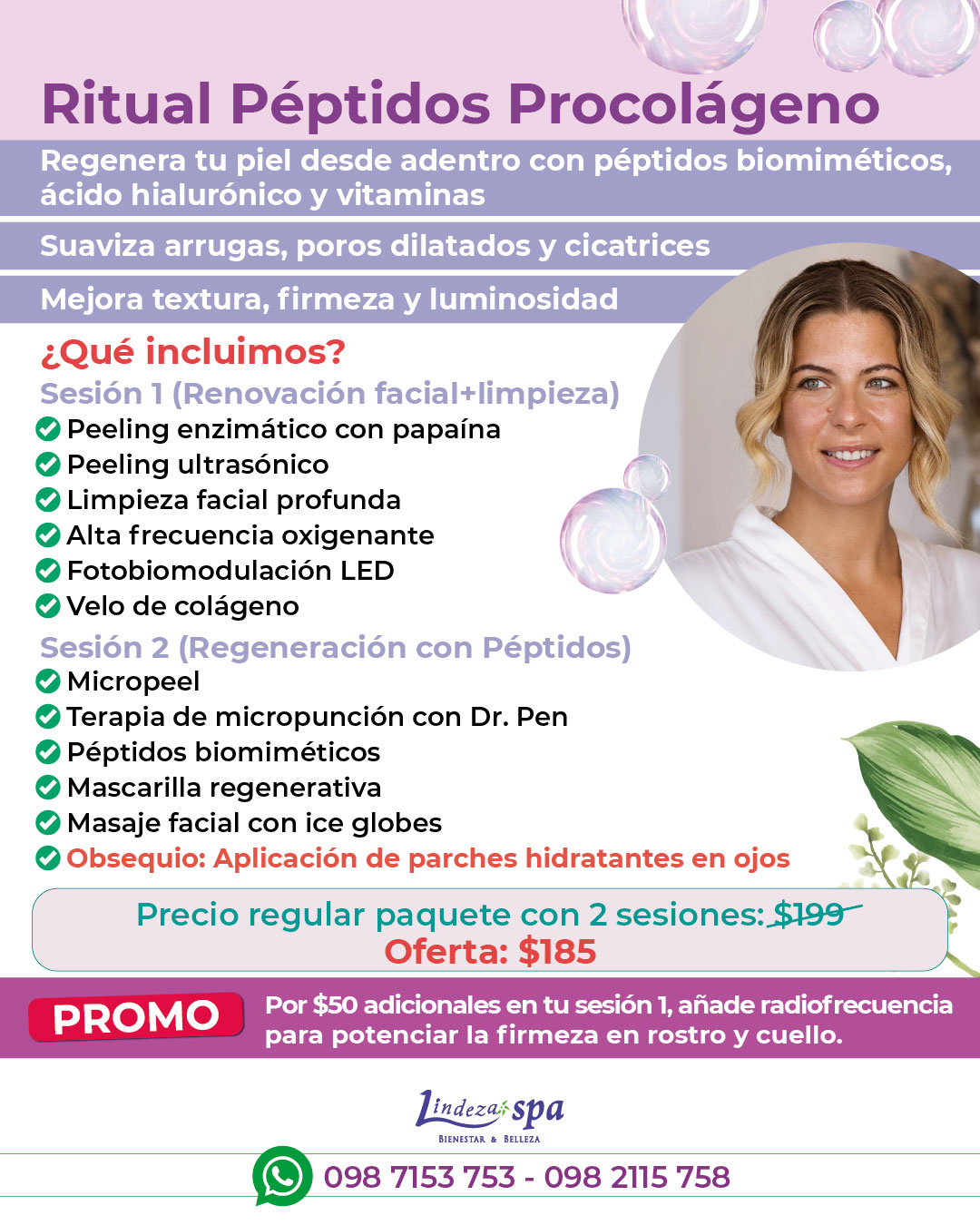 Ritual péptidos procolágeno, spa en Guayaquil, cuidado de la piel, skincare en Guayaquil, limpieza facial, peeling ultrasónico, péptidos para faciales
